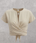 Tie-Back Wrap Crop Short Sleeve Blouse