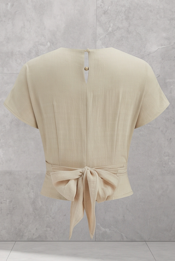 Tie-Back Wrap Crop Short Sleeve Blouse