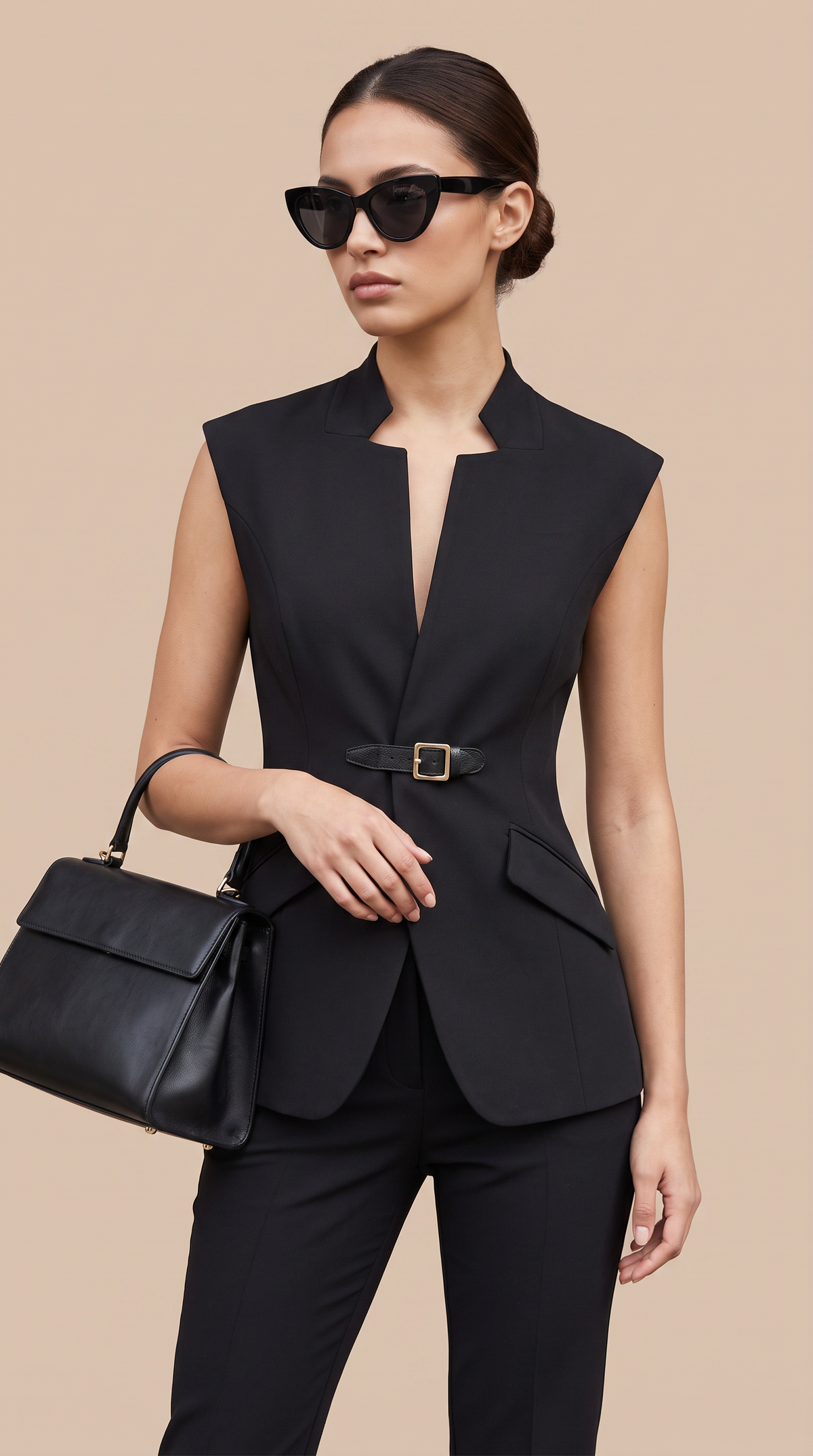 Notch Lapel Buckle Detail Blazer Vest
