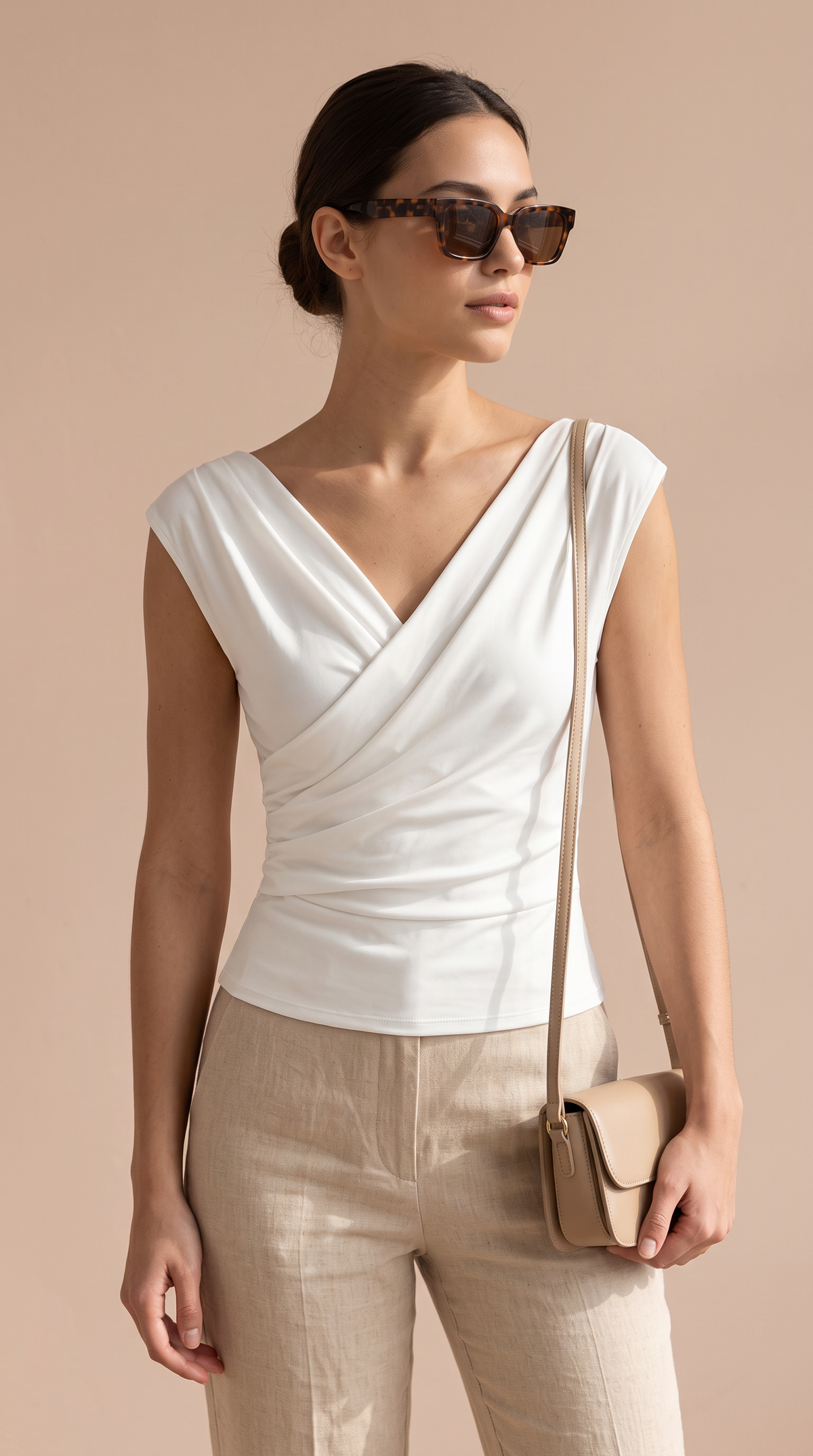 Asymmetric Neckline Ruched Blouse