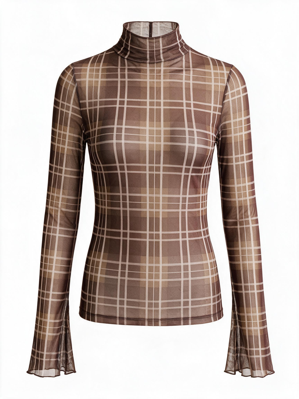 Plaid Mesh Turtleneck Blouse