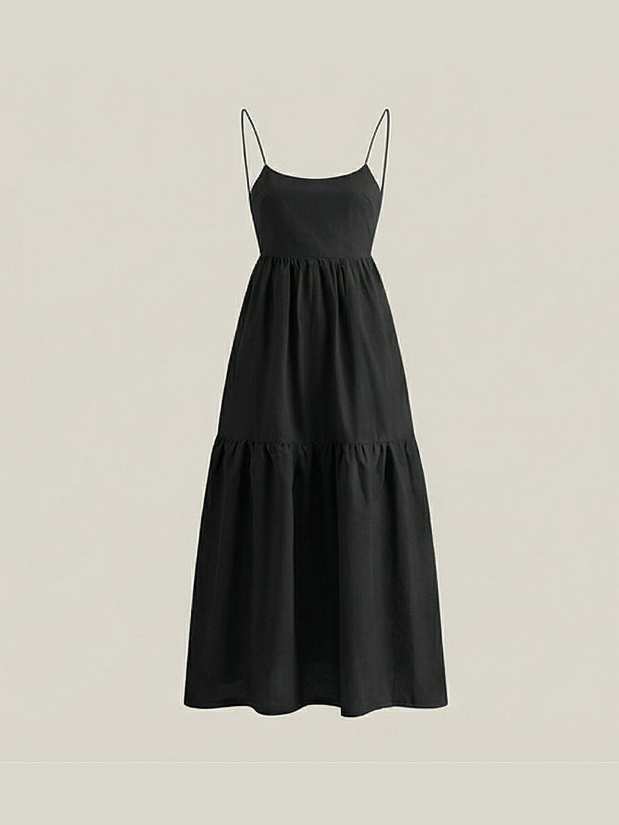 Solid Backless Long Dress