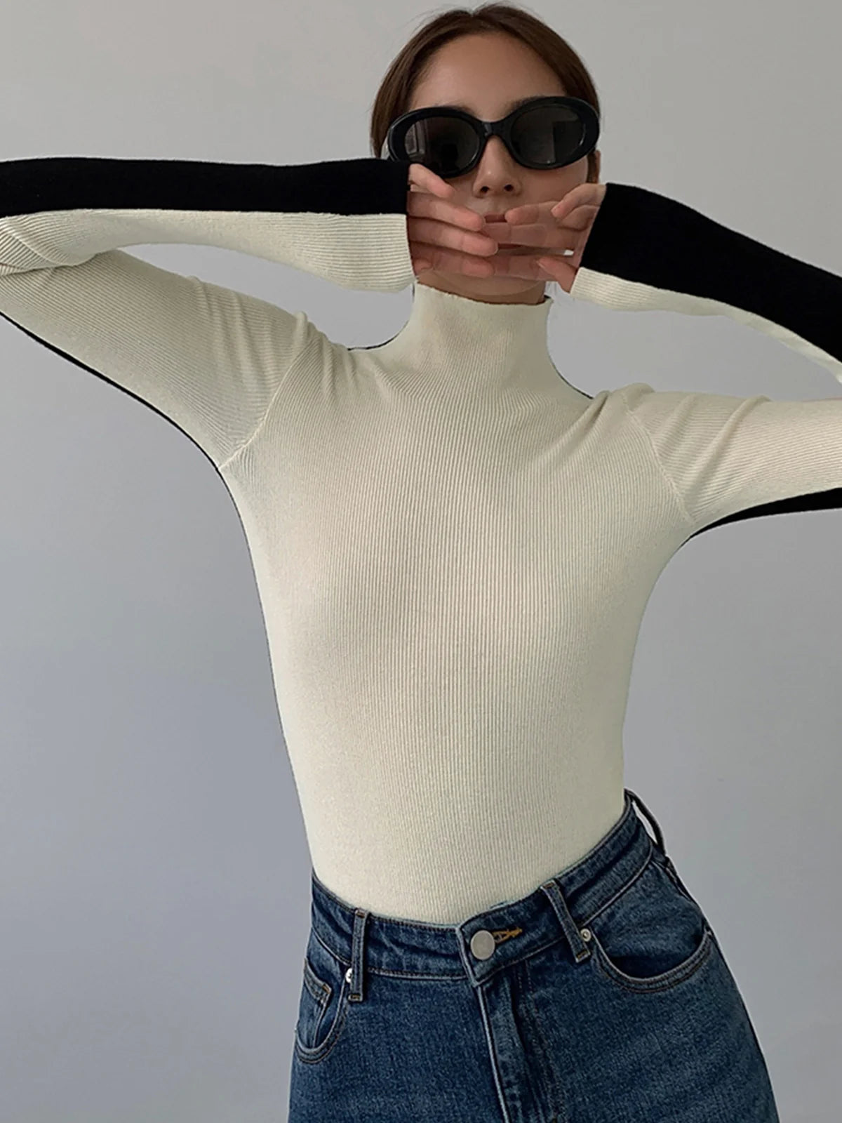 Two Tone Double Sided Long Sleeve Knit Top