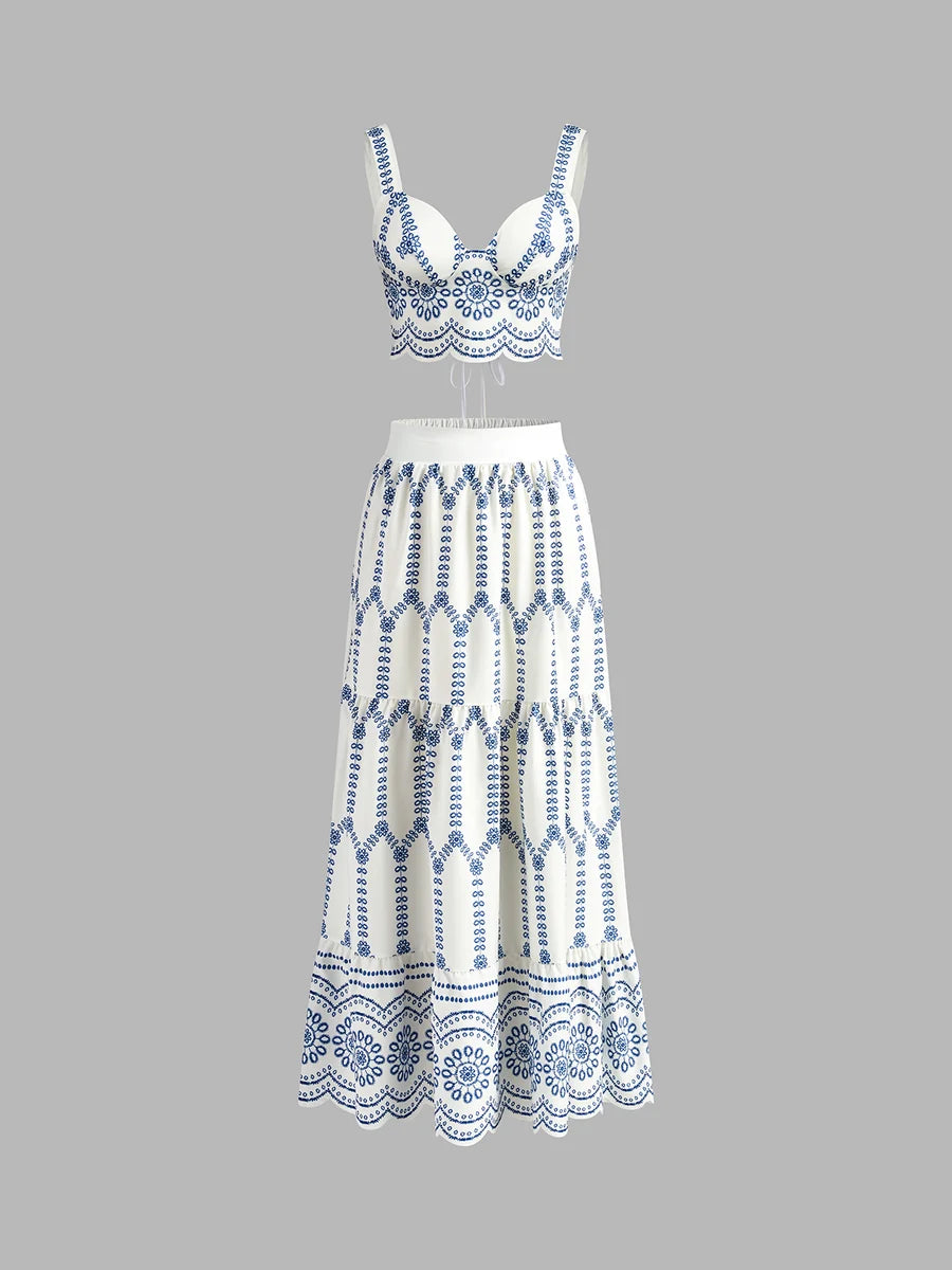 Printed Sleeveless Tie Back Skirt Set