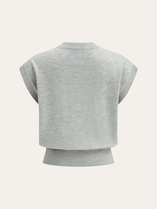 Flower Applique Cap Sleeve Knit Top