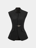 Notch Lapel Buckle Detail Blazer Vest