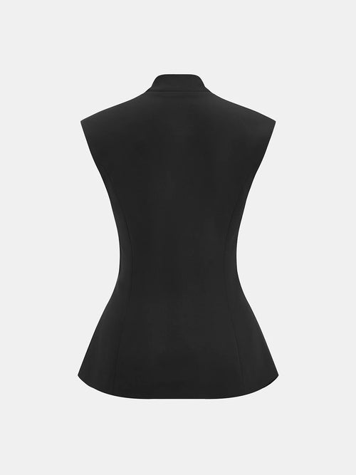 Notch Lapel Buckle Detail Blazer Vest
