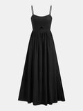 Cotton Sleeveless Pockets Cutout Long Dress