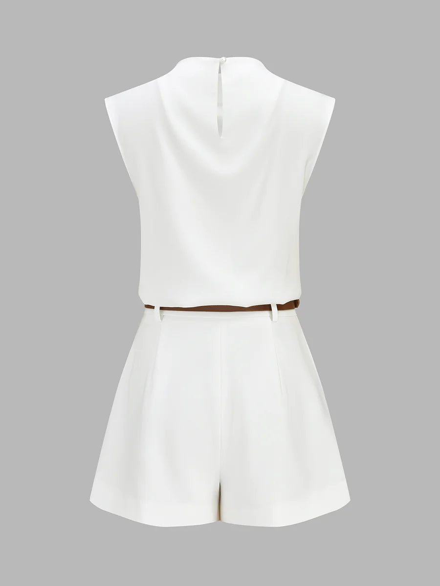 Draped Sleeveless Top & Belted Shorts Set