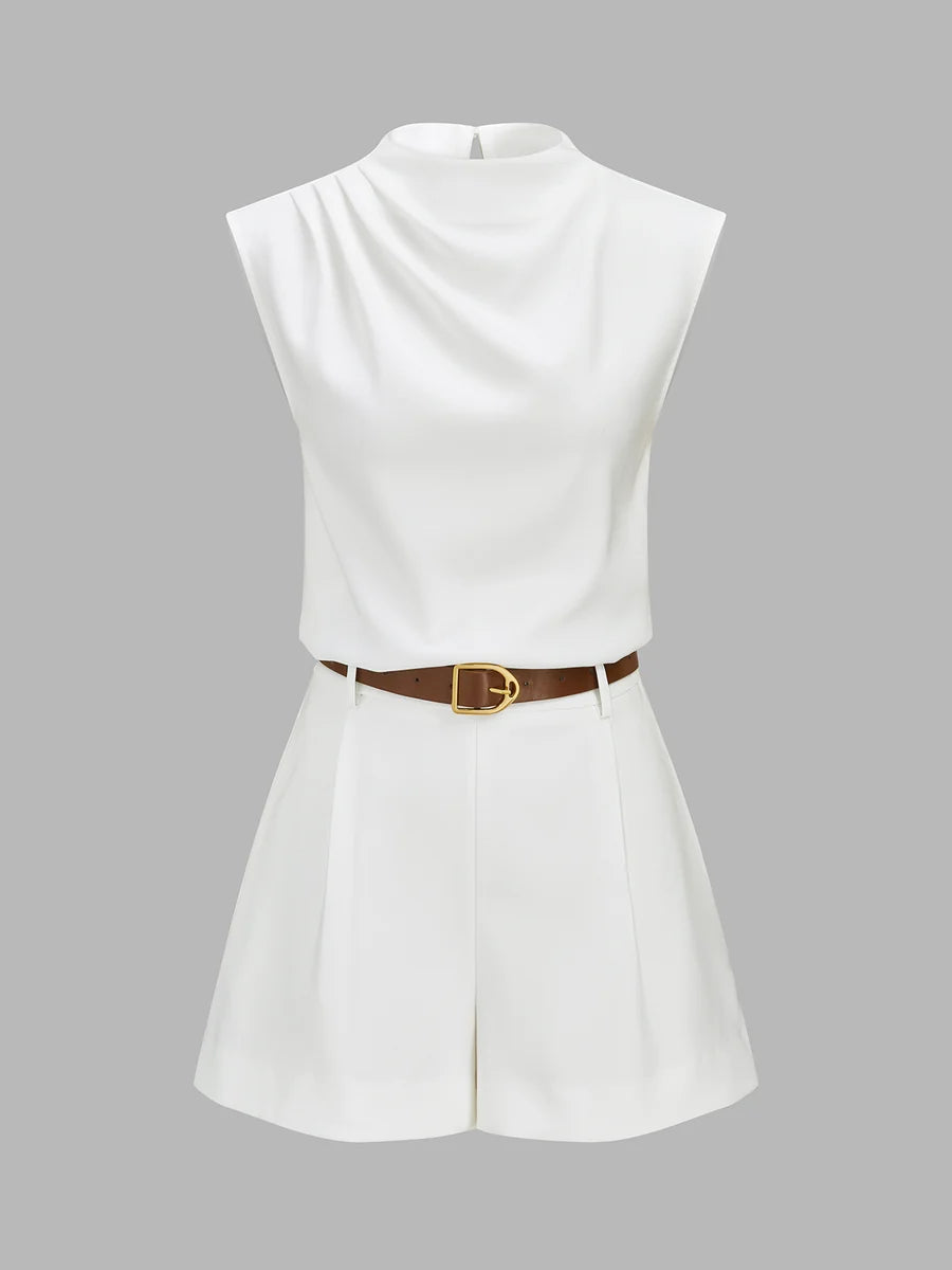 Draped Sleeveless Top & Belted Shorts Set
