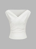 Asymmetric Neckline Ruched Blouse