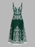 Baroque Floral Print Belted Cami Maxi Dress
