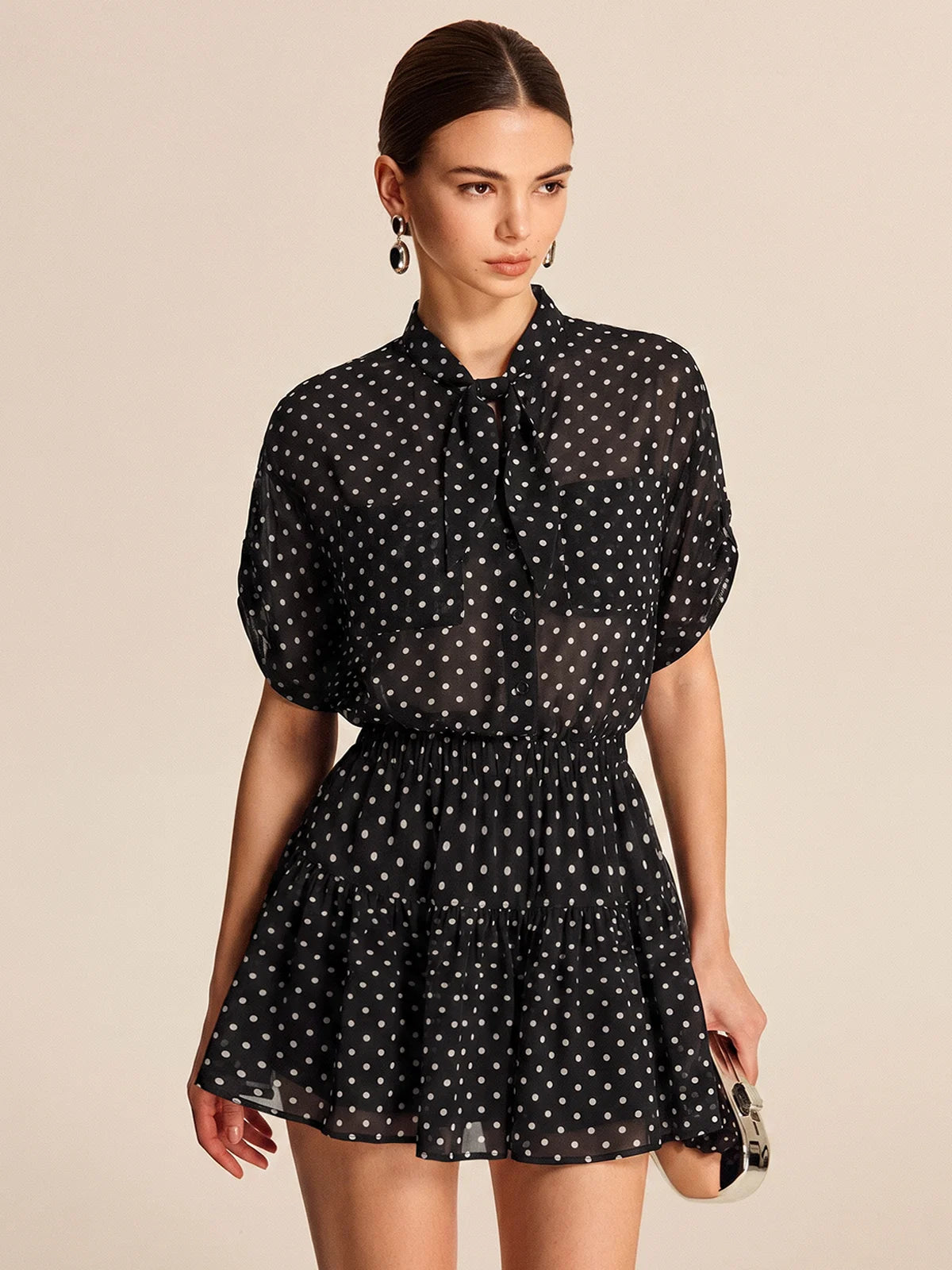 Polka Dot Sheer Shirt & Mini Skirt Set