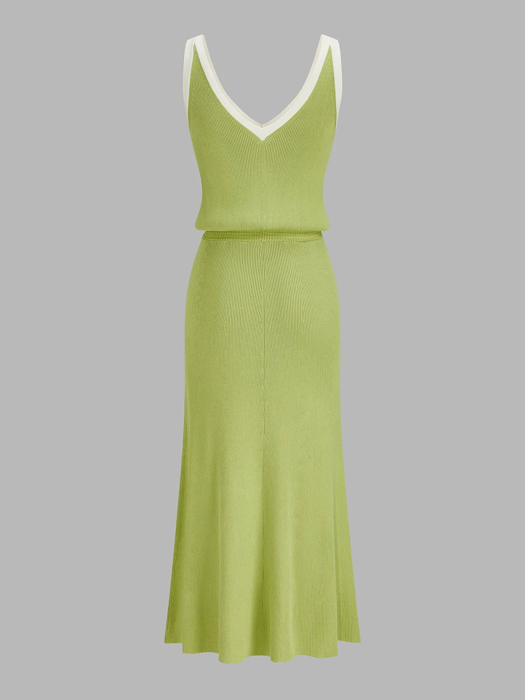 Contrast Trim Slit-Front Ribbed Knit Maxi Dress