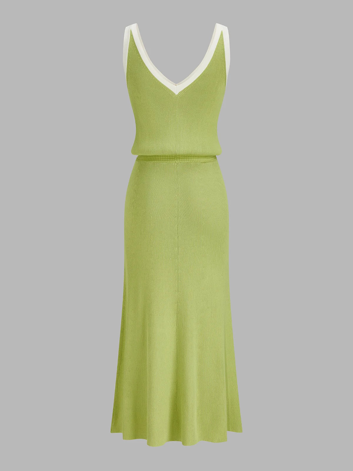 Contrast Trim Slit-Front Ribbed Knit Maxi Dress