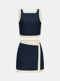 Cotton Contrast Trim Two Piece Skirt Set