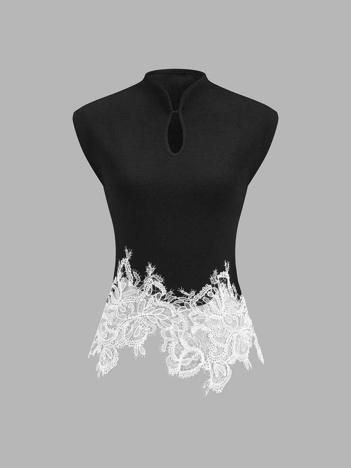 Keyhole Neck Lace Hem Tank Top
