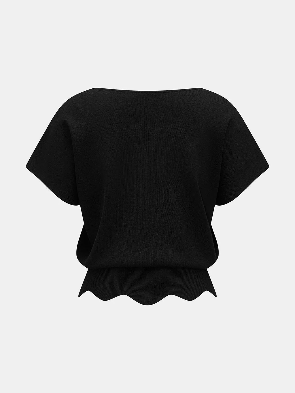 V-Neck Scalloped Hem Knit Top