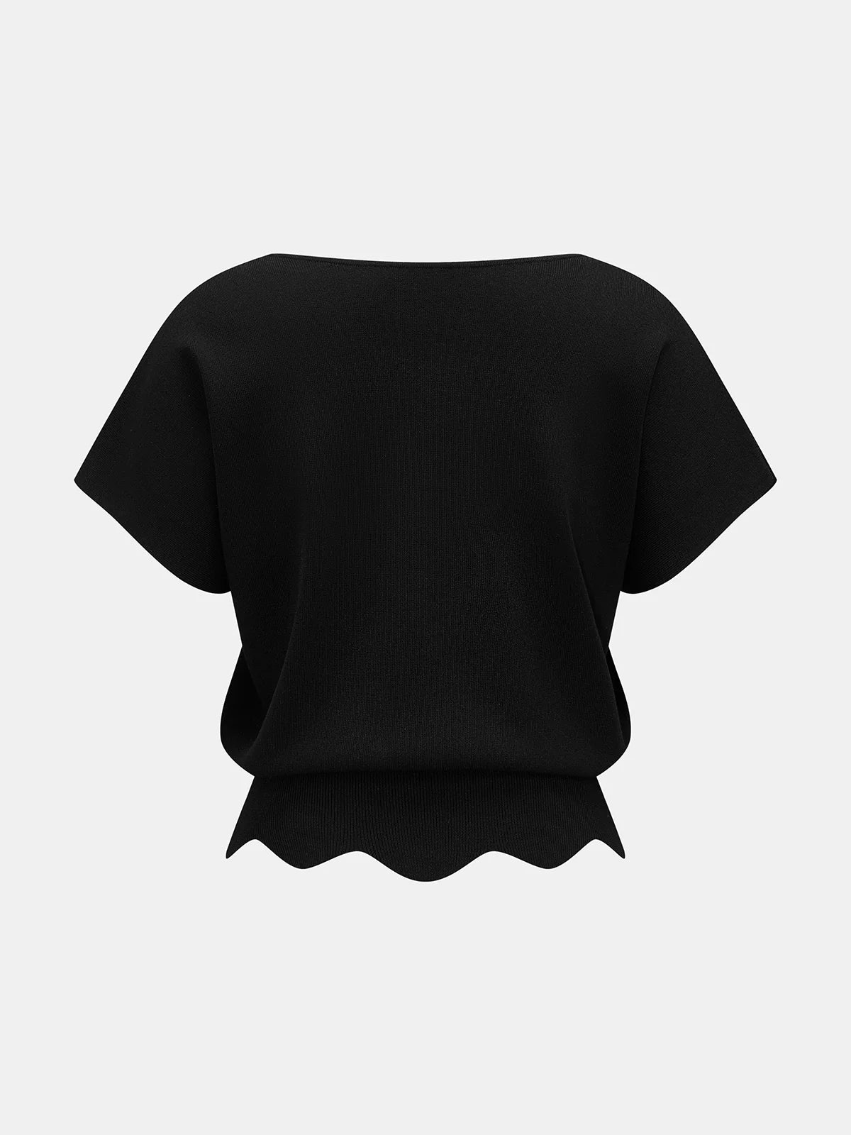 V-Neck Scalloped Hem Knit Top