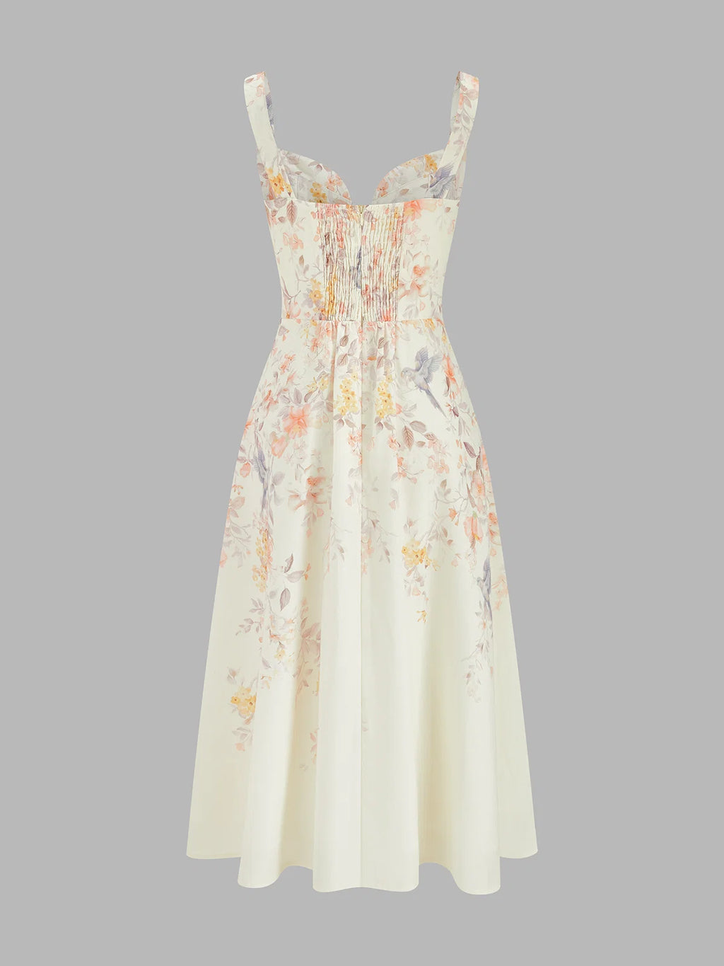 Floral Bird Print Bustier Strap Midi Dress
