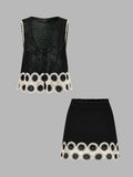 Crochet Lace Trim Sleeveless Vest & Mini Skirt Set