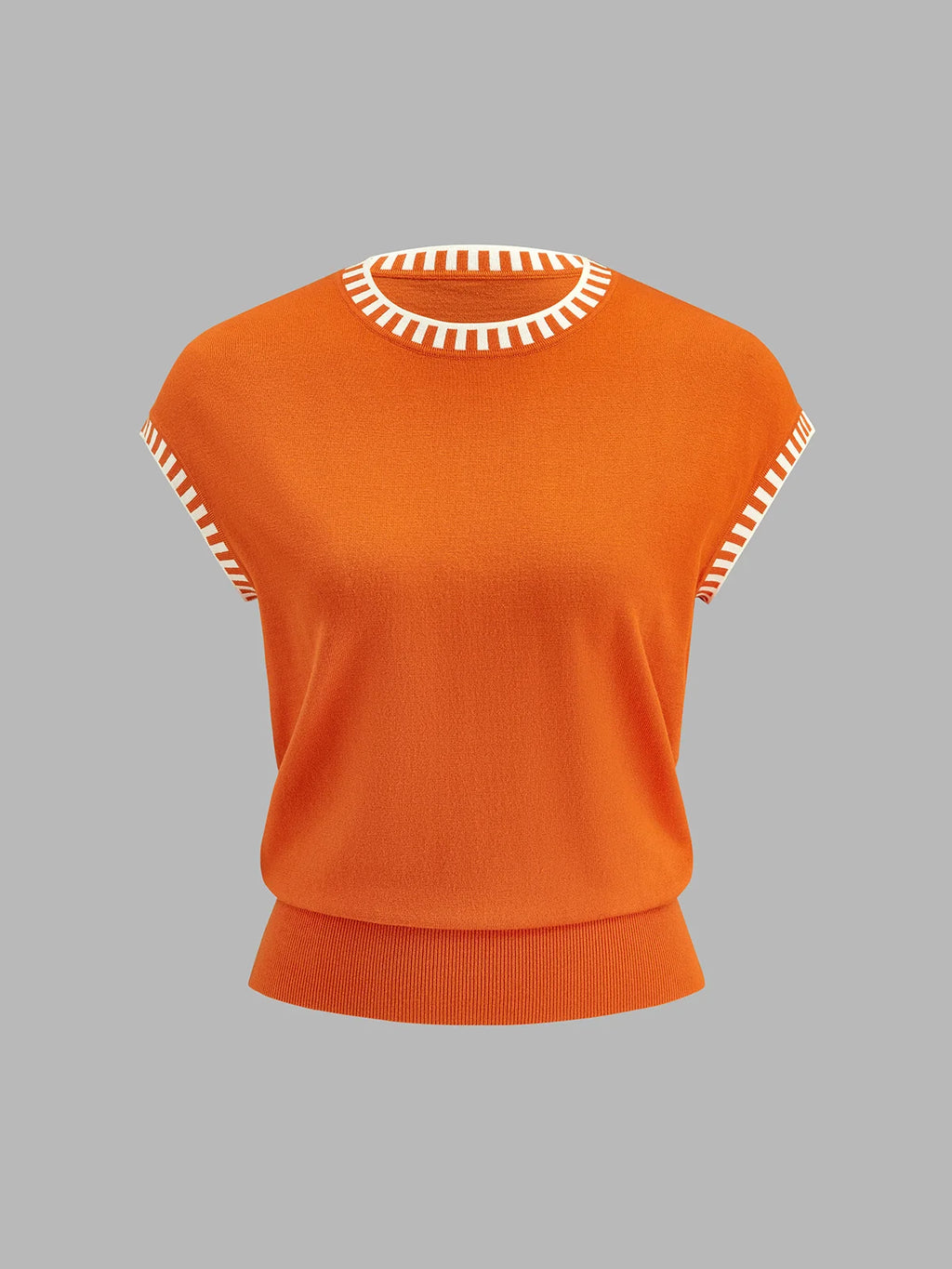 Contrast Trim Cap Sleeve Knit Top