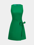 Cotton Linen Wrap Tie Sleeveless Mini Dress