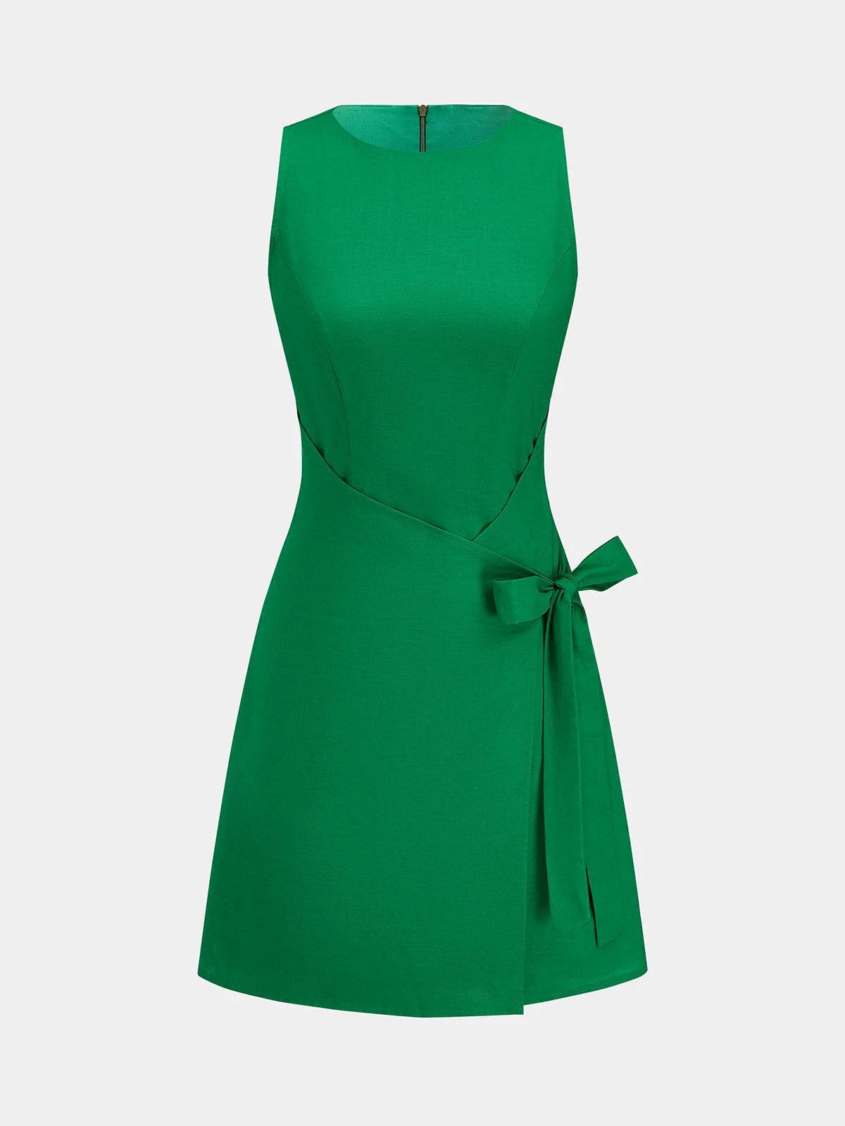 Cotton Linen Wrap Tie Sleeveless Mini Dress