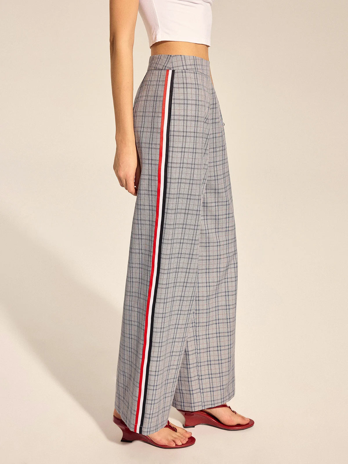 Plaid Side Stripe Straight Leg Pants