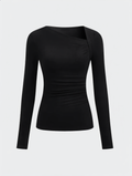 Ribbed Knit Long Sleeve Asymmetric Shirt