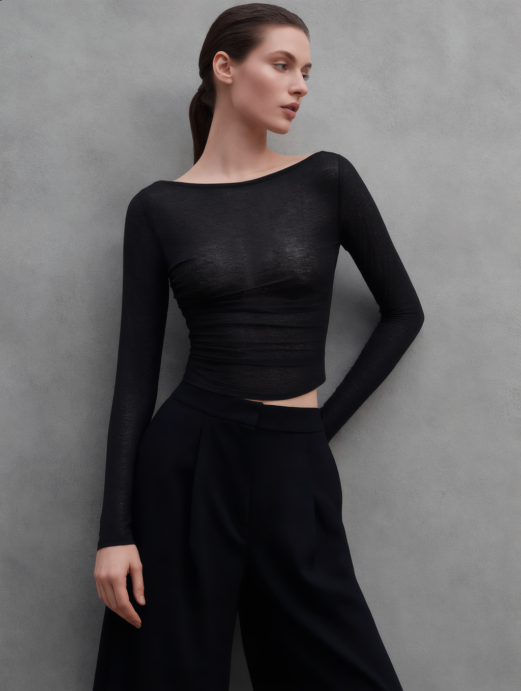 Straight Neck Sheer Panel Jersey Top