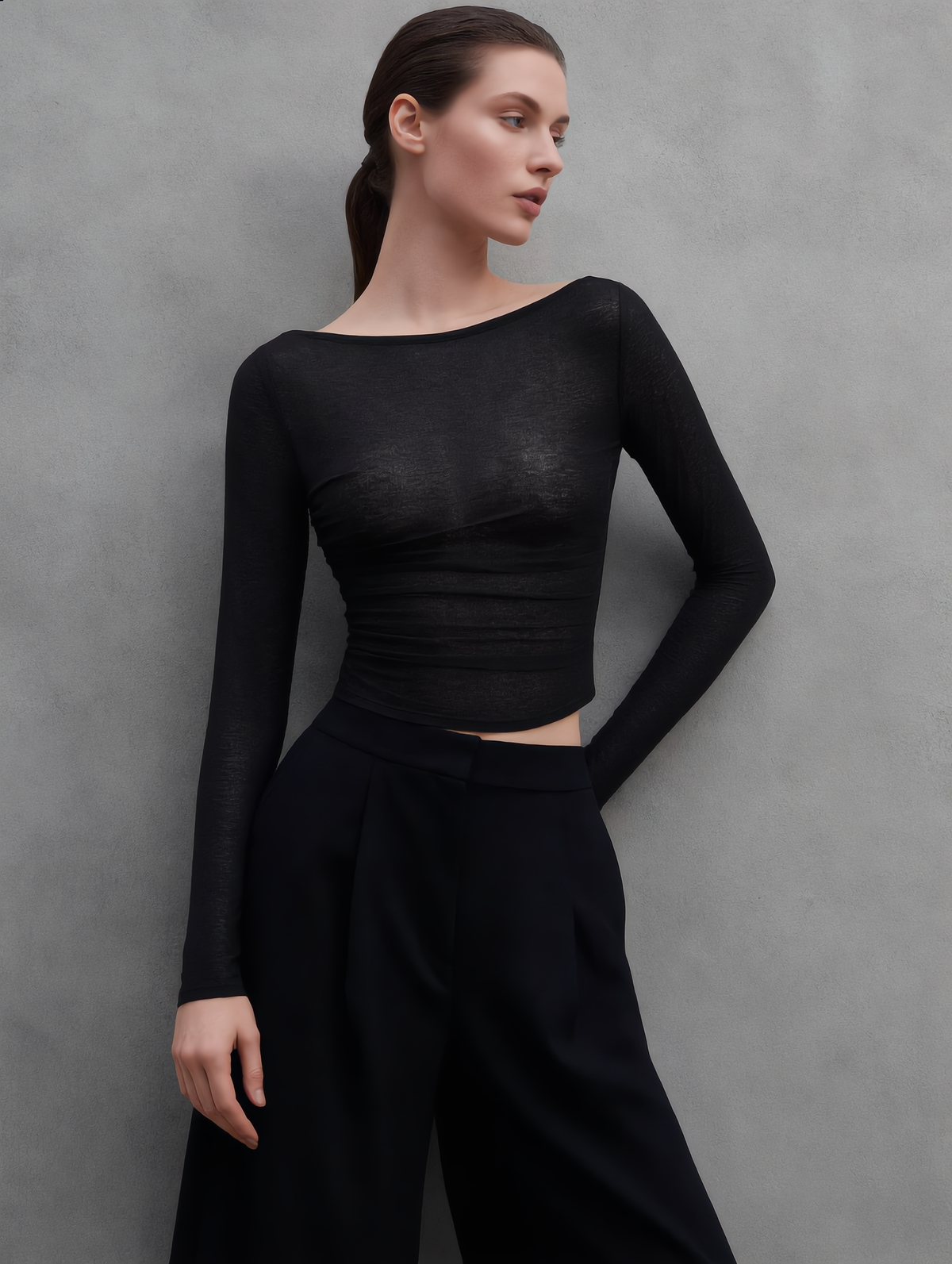 Straight Neck Sheer Panel Jersey Top
