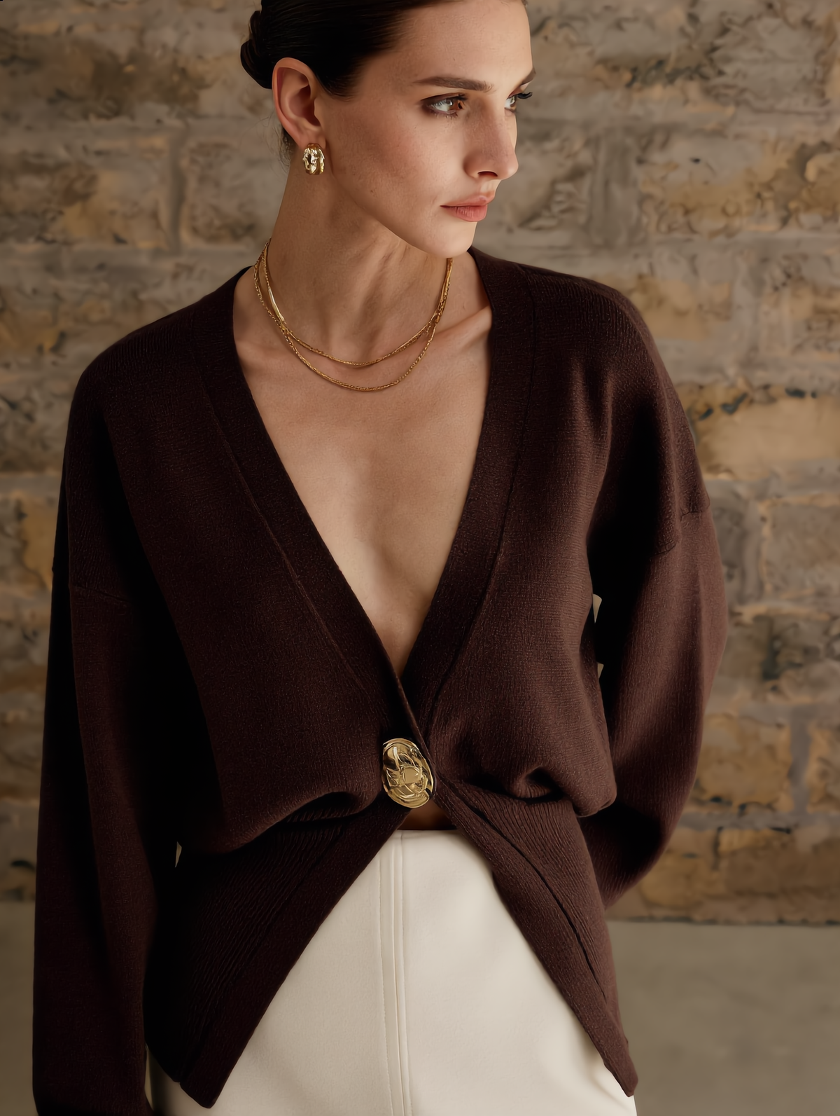 Golden Button Plain Cardigan