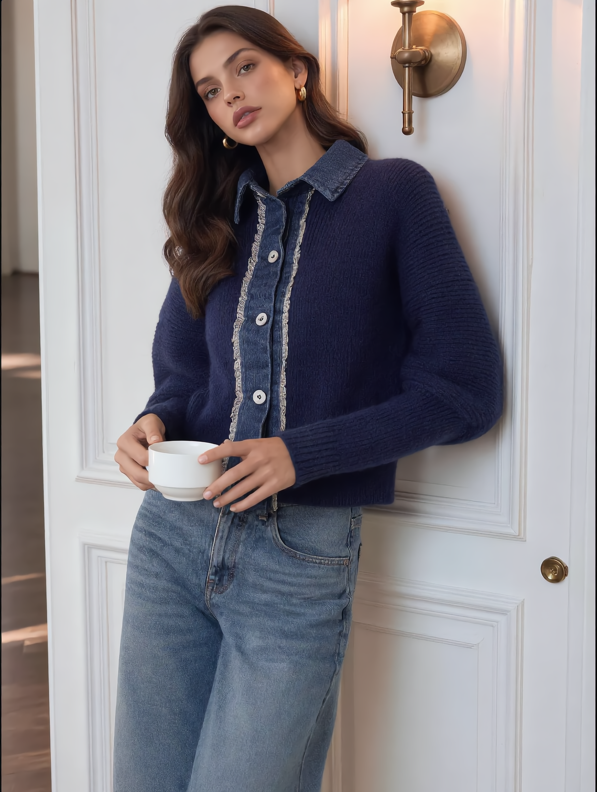 Panel Breasted Stretch Lapel Knit Top