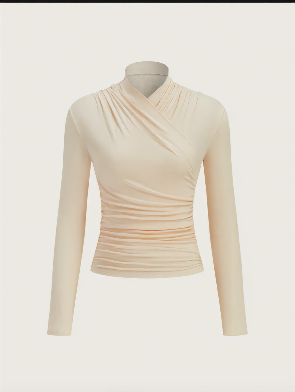 Cross-Over Collar Pleated Cinched T-Shirt