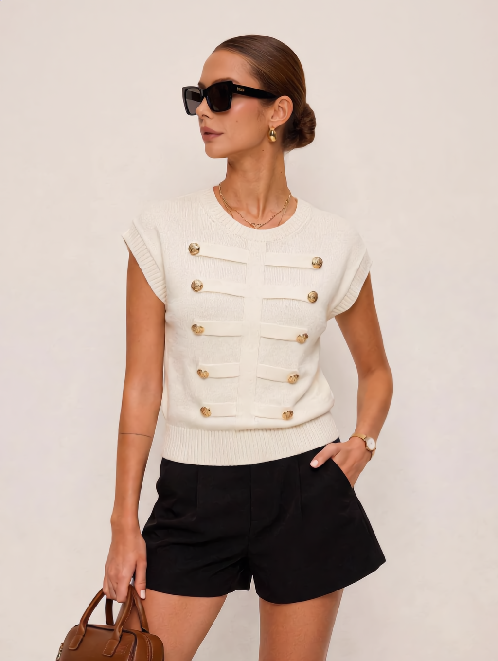 Napoleon Metal Detail Crew Neck Knit Top