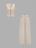V-neck button-front cropped fitted vest and wide-leg trousers set