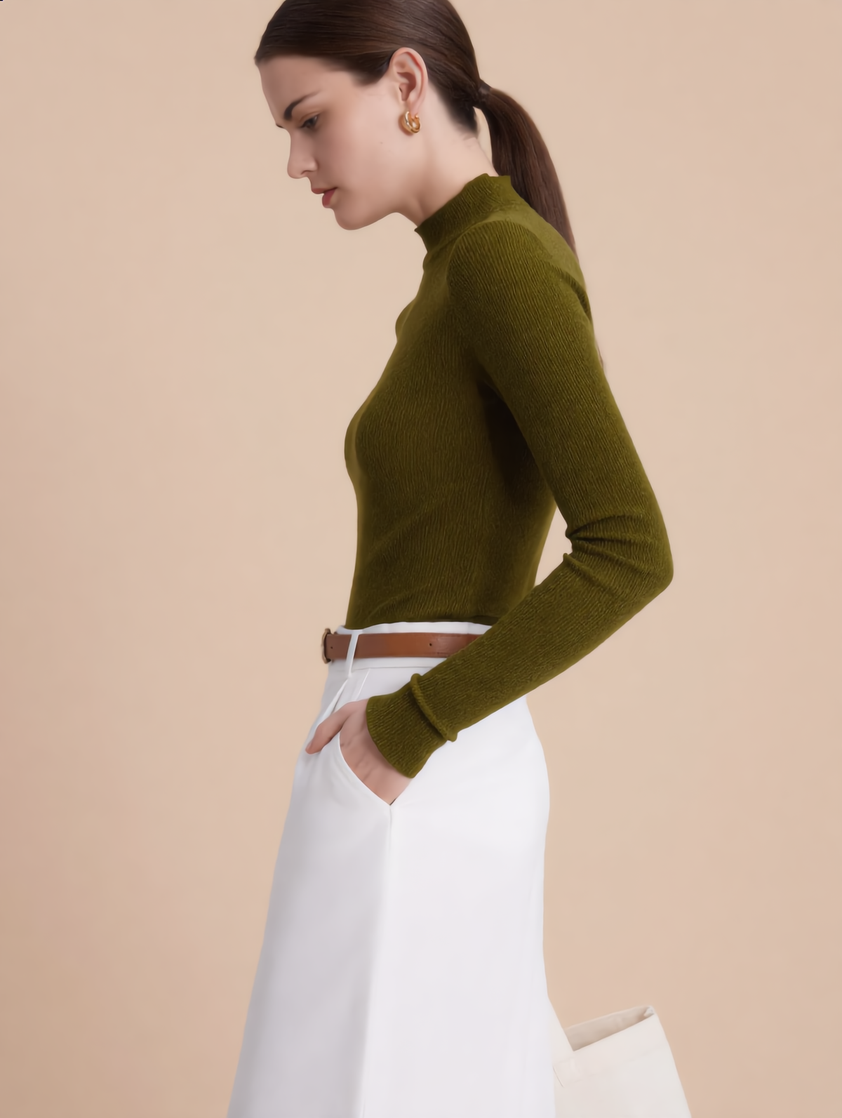 Mock Neck Wool-Blend Knit Top