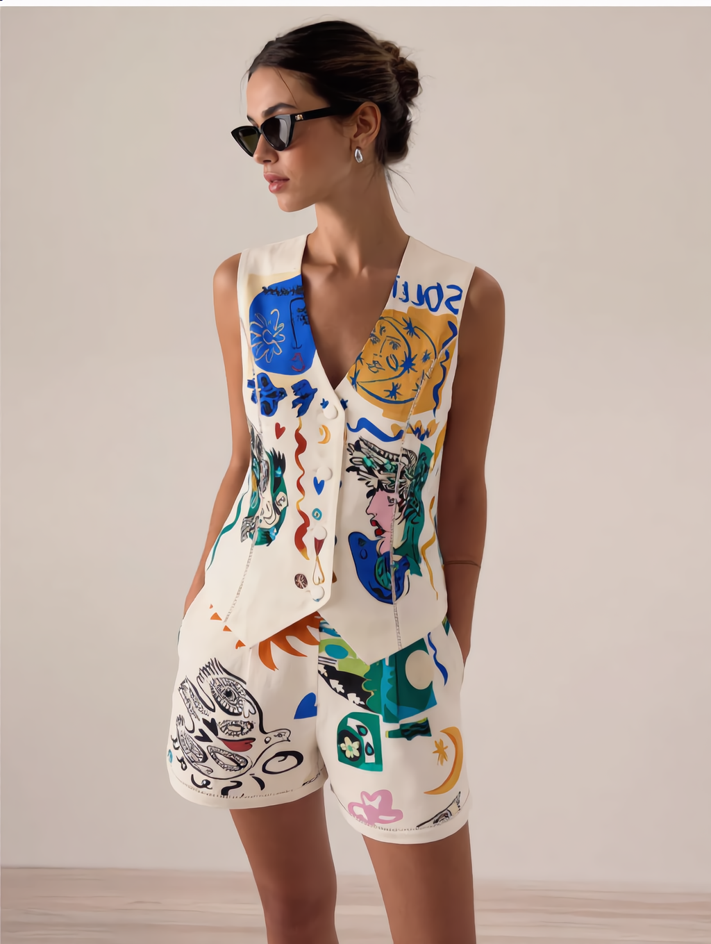 Abstract Art Print Vest & Shorts Set