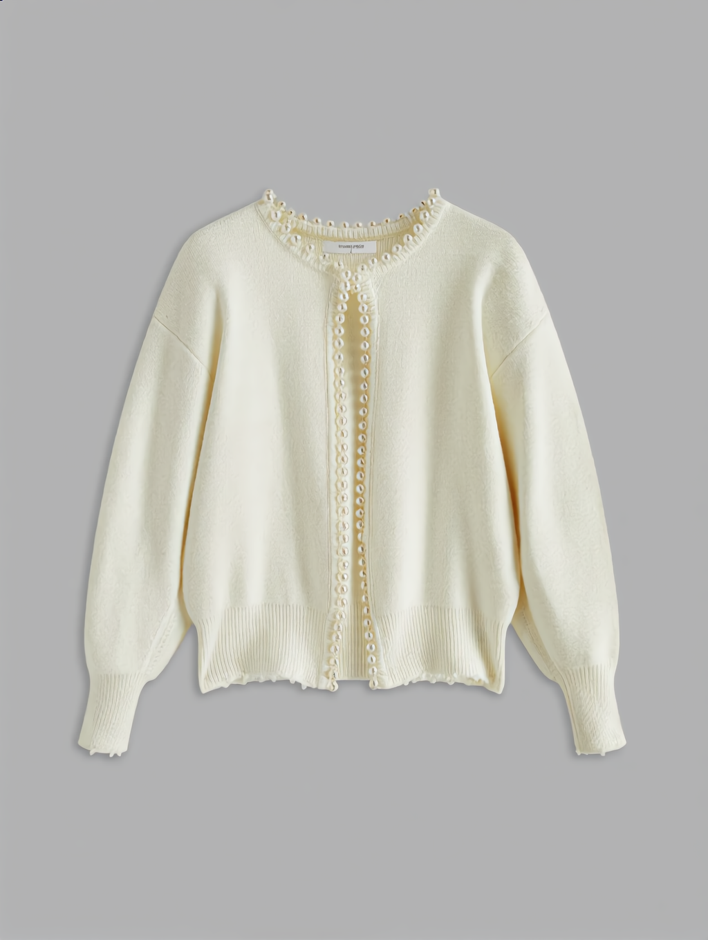 Pearl Trim Ripped Hem Cardigan