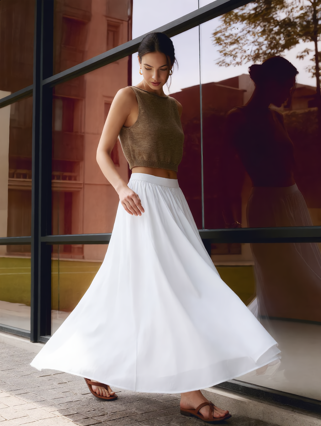 Cotton Pleated Maxi Skirt
