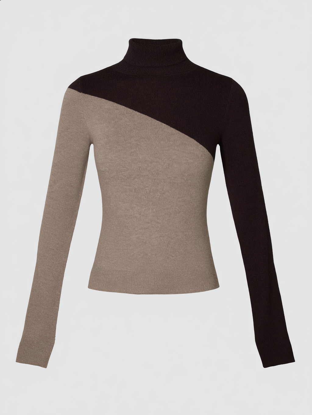 Asymmetric Patchwork Long Sleeve Mock Neck Knit Top