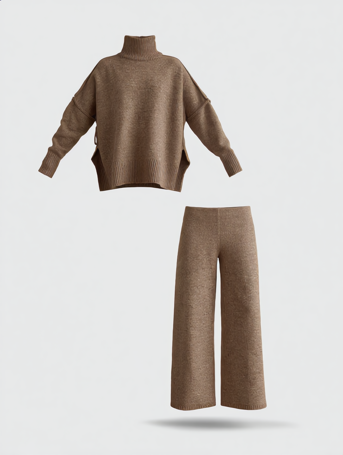 Plain Turtleneck Knit Pants Set