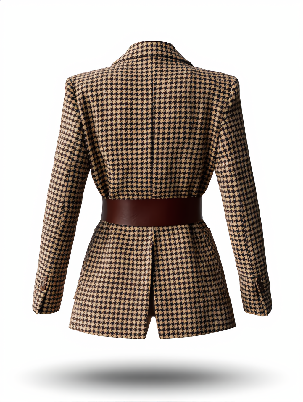 Houndstooth Split Blazer With Belt