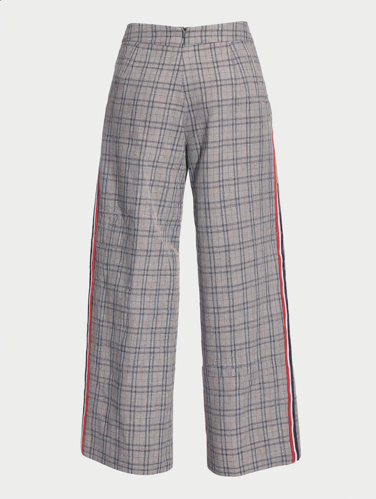 Plaid Side Stripe Straight Leg Pants