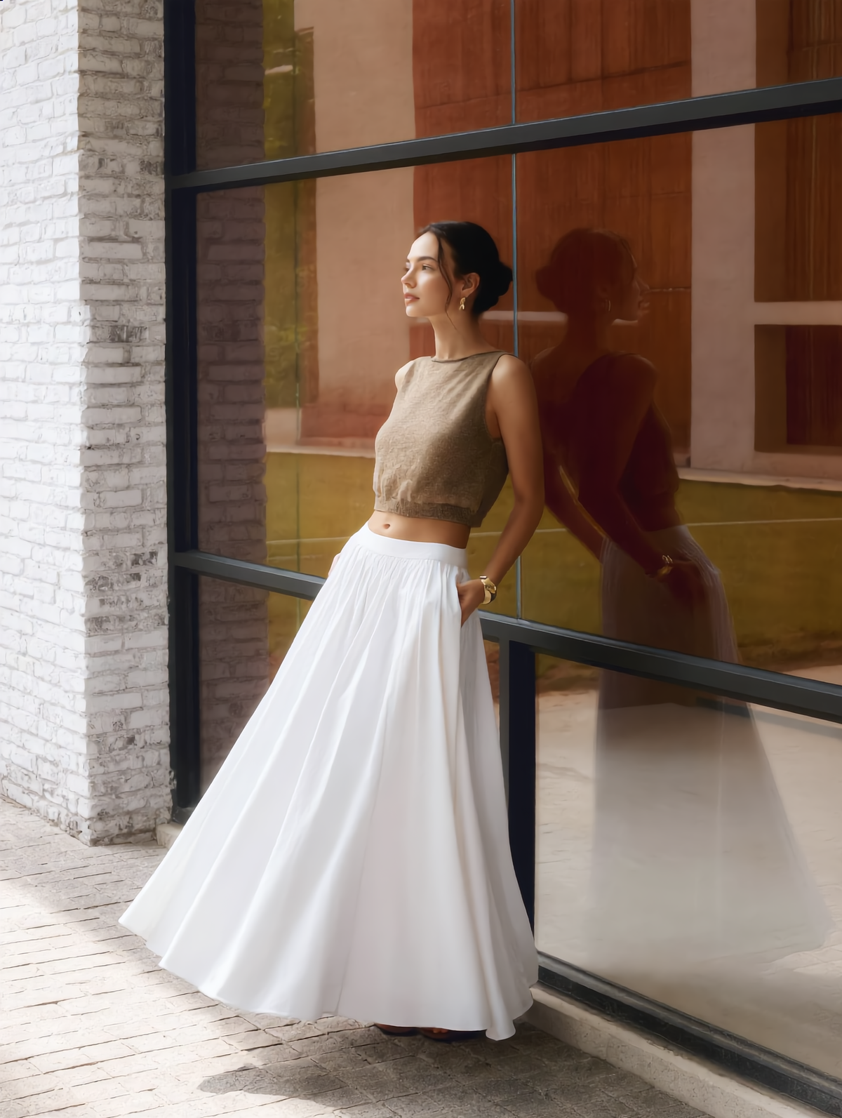 Cotton Pleated Maxi Skirt