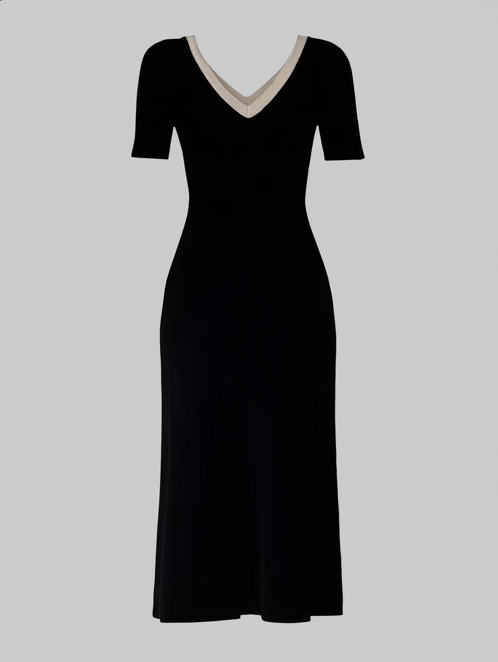 Two Tone V-Neck Knit Slit Midi Dress