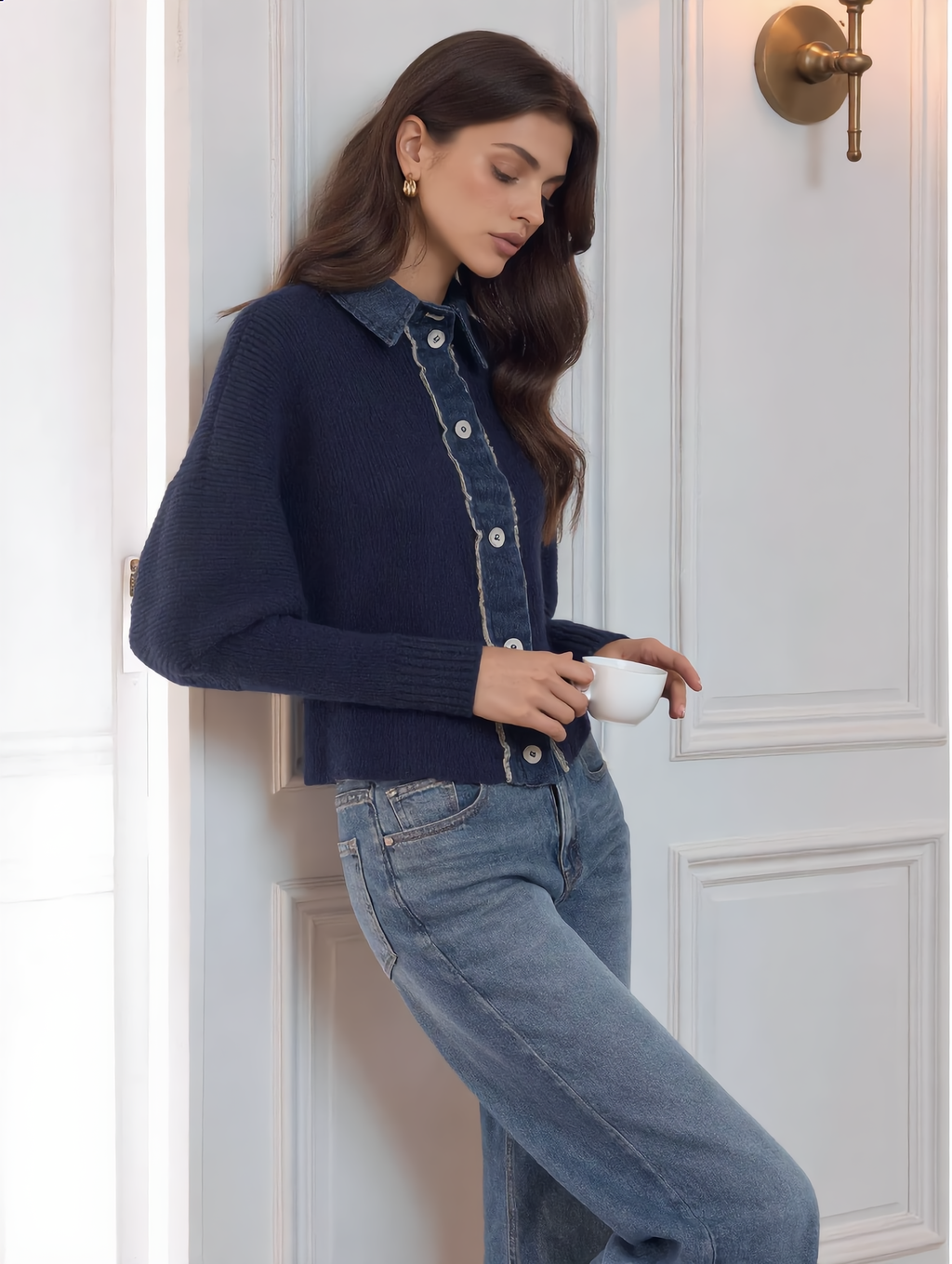 Panel Breasted Stretch Lapel Knit Top