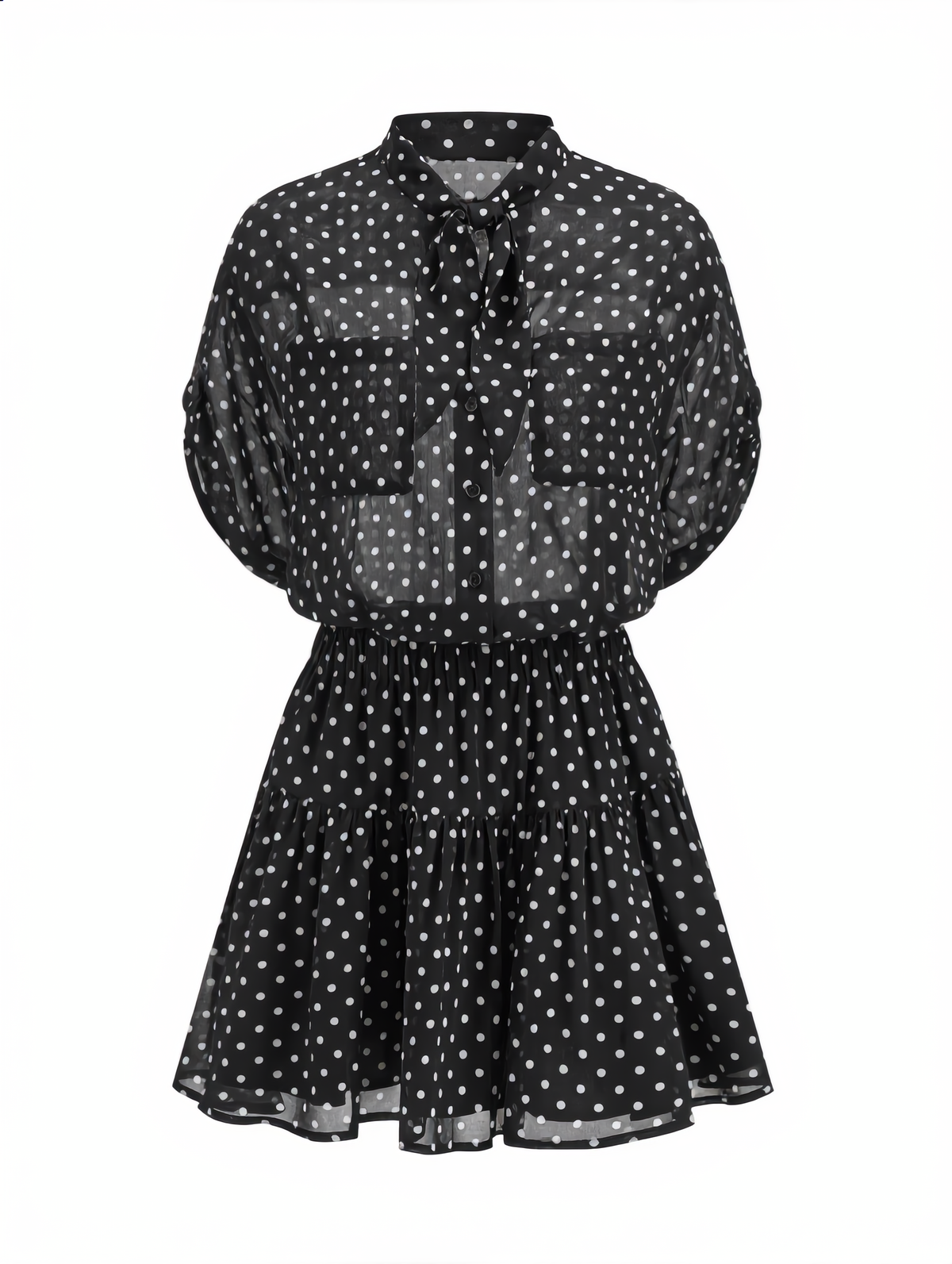 Polka Dot Sheer Shirt & Mini Skirt Set