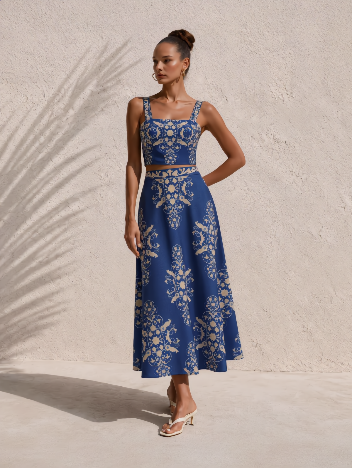 Baroque Print Cami Crop Top & Maxi Skirt Set